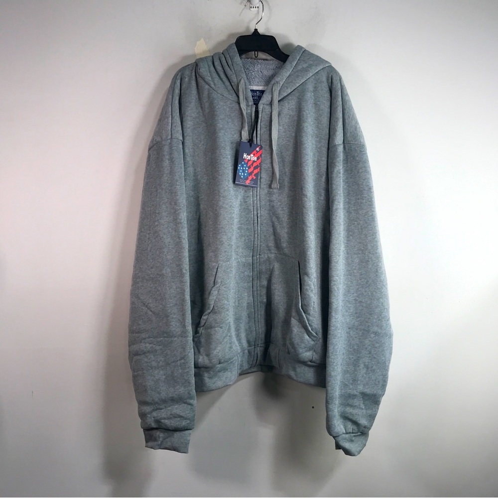 HanTon Faux Fur Lined Zip Hoodie, Size 4XL - Light Grey Men's